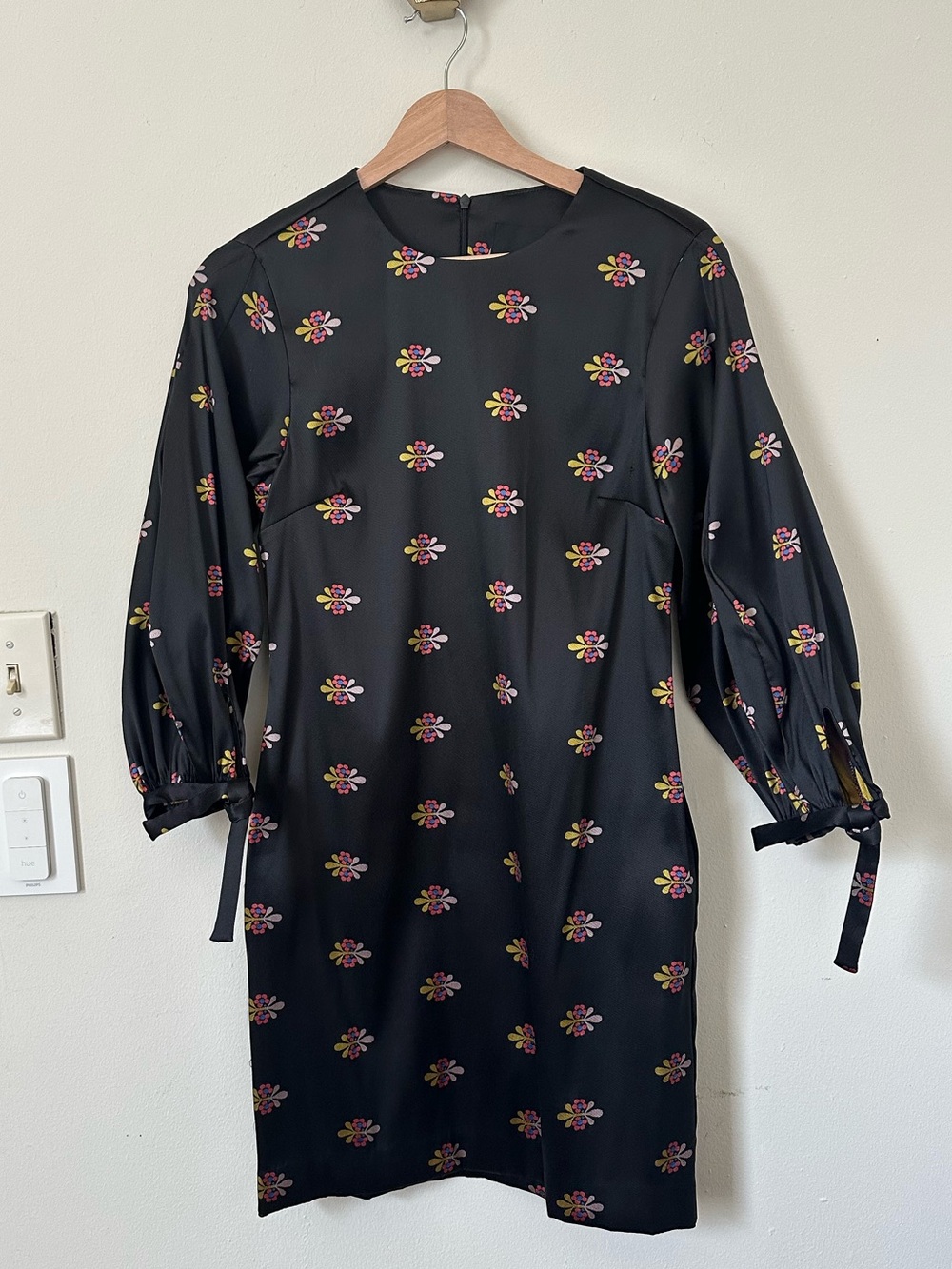 Cynthia Rowley Black Long-Sleeve Floral Shift Dress